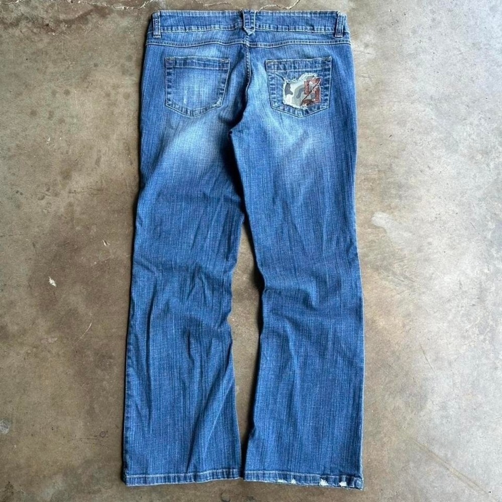 Y2K Southpole flare jeans embroidered logo distressed details 36x31